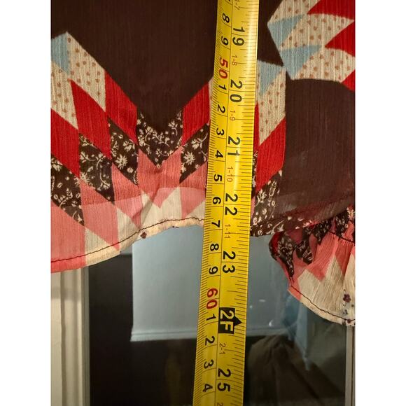 LOFT patchwork Ruffle Tie Neck long sleeve flowy Blouse XSP petite - Picture 11 of 13